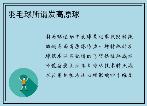 羽毛球所谓发高原球